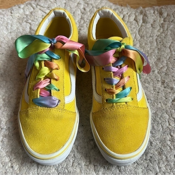 Vans Rare Yellow Canvas and Suede Multi-Colored Checkered White Soles Size 3 - Picture 2 of 10
